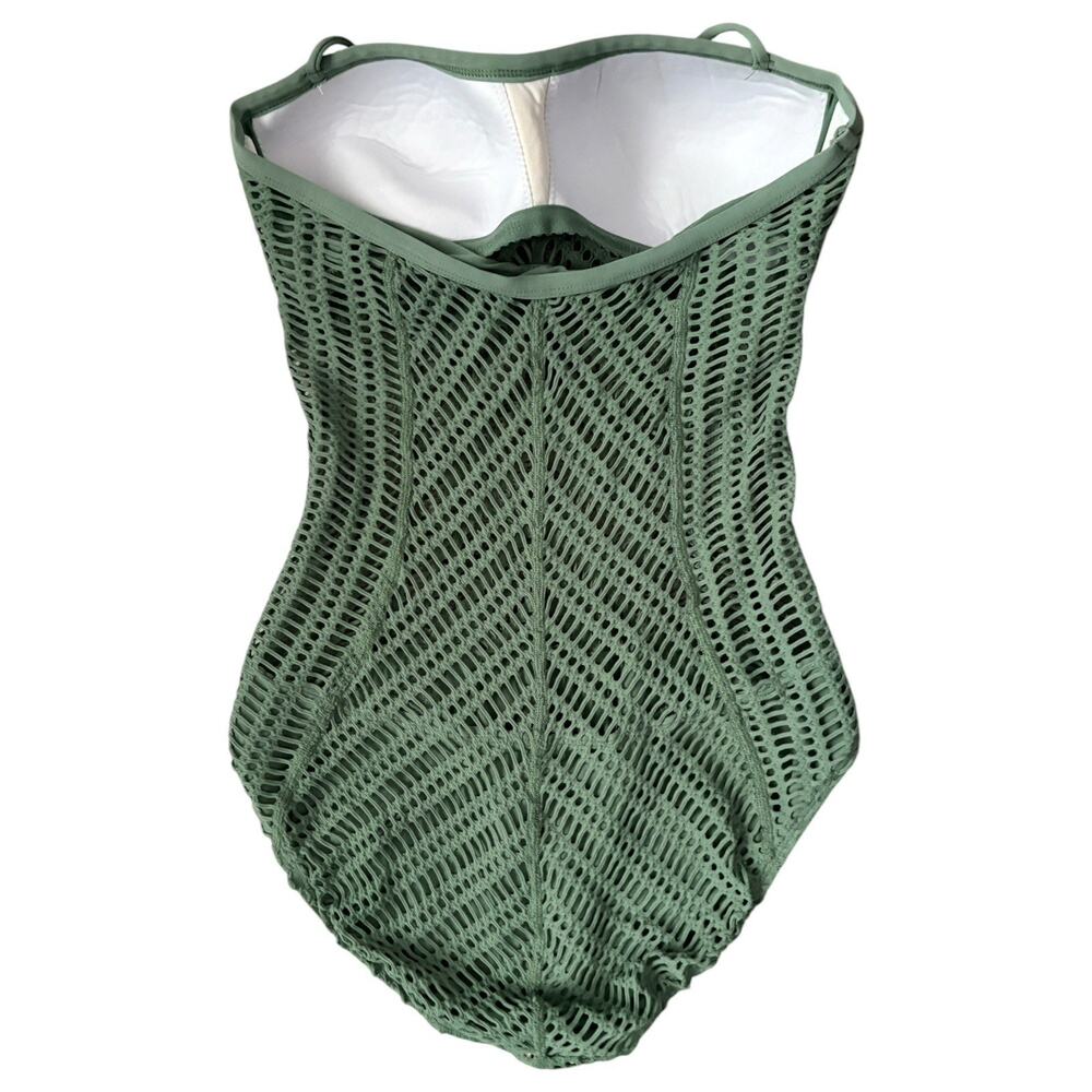 Robin Piccone Sophia Crochet One Piece Swimsuit Sage Green Cut Out Sz 8 - Picture 8 of 13